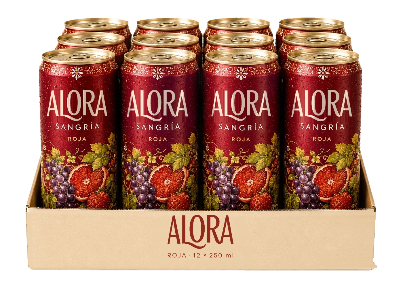 Tray met 12 blikjes ALORA SANGRÍA ROJA